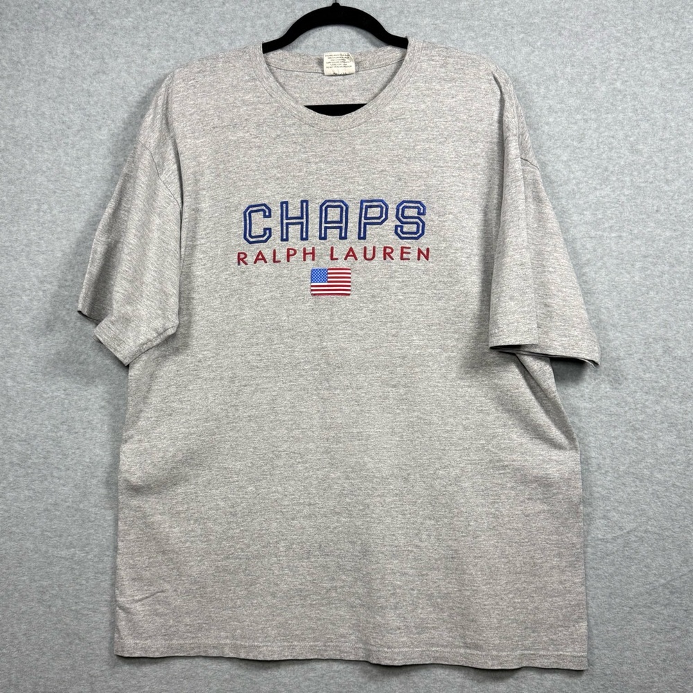 Vintage 90s Chaps Ralph Lauren Gray Men’s T Shirt L USA Flag Graphic
